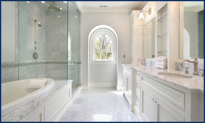 Luxury master bath with bath and glass shower